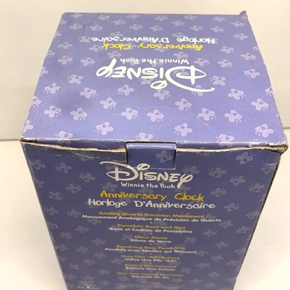 1991 Vintage Disney Winnie The Pooh Anniversary Clock Glass Dome Bees - in box